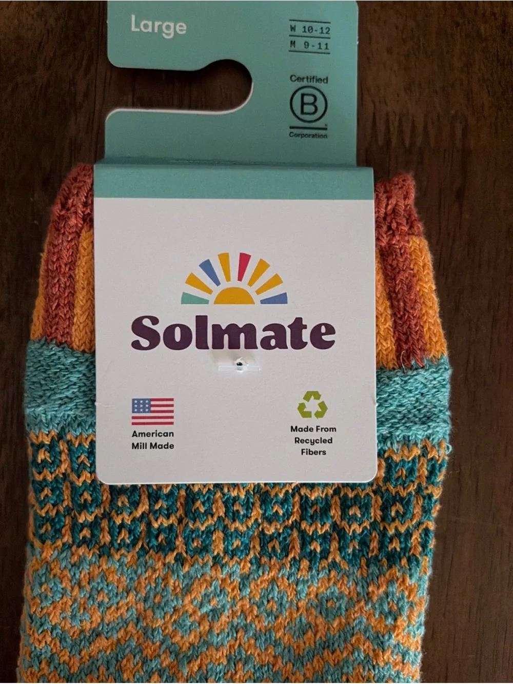 NEW Turquoise and Orange Solmate Crew Socks - Large
